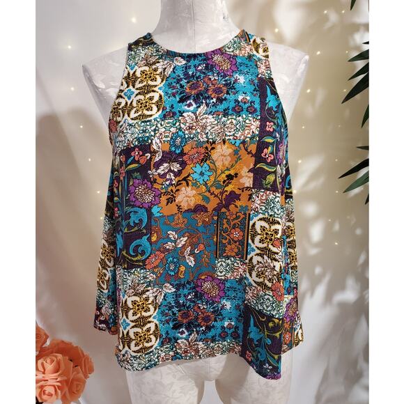 Eyeshadow Tops - Vtg Eyeshadow Womens Y2K Patchwork Print Top Size S Paisley Floral Boho Hippie
